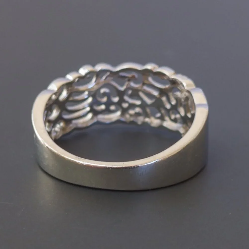 Sterling Openwork Scroll Band — Size 8